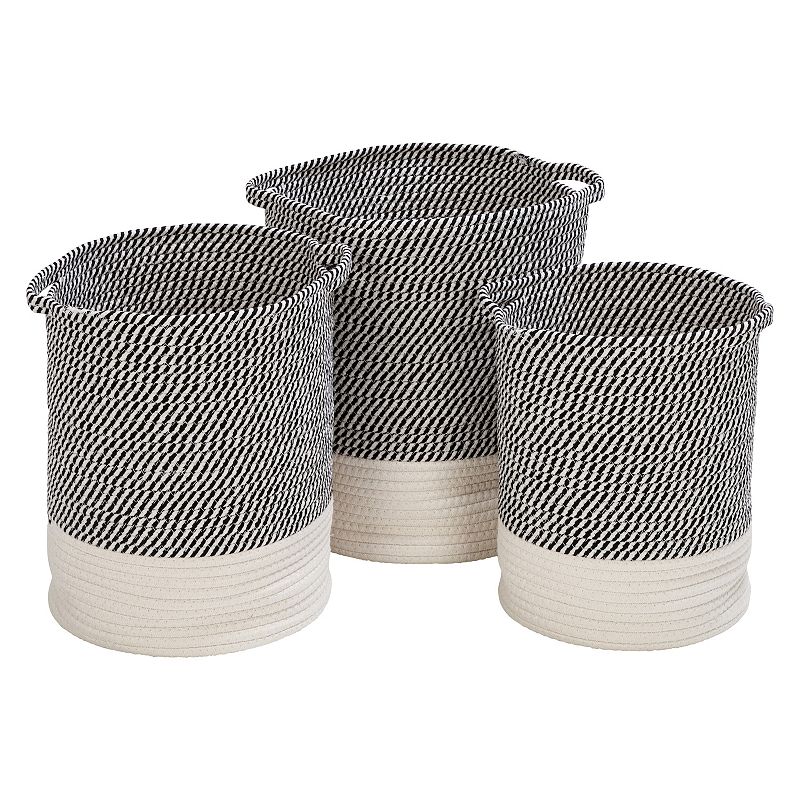 Honey-Can-Do Two-Tone Cotton Rope 3-Piece Storage Basket Set, Grey, ORGANIZ