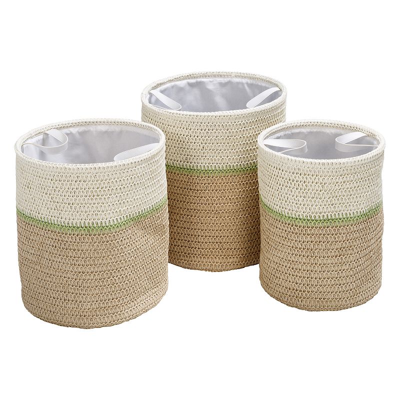 Honey-Can-Do Small Nesting Paper Straw 3-Piece Basket Set, Beig/Green, ORGA