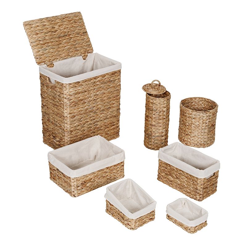 Honey-Can-Do Water Hyacinth Woven Bathroom 7-Piece Storage Basket Set, Beig