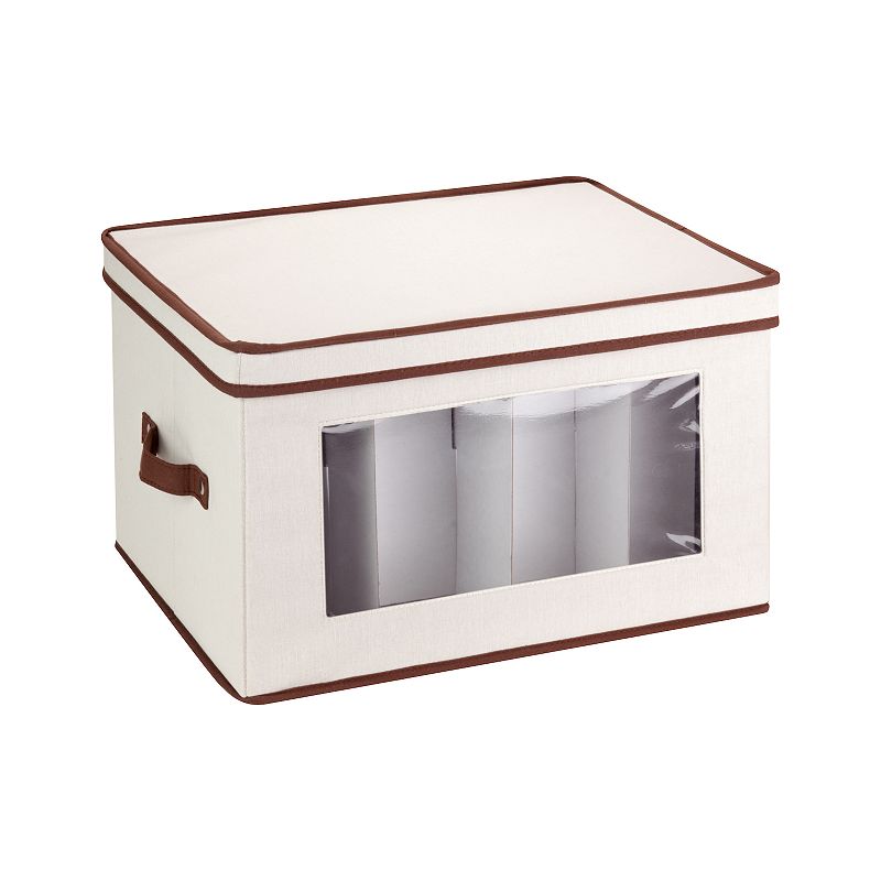 Canvas Window Storage Box with Lid, Beig/Green, ORGANIZER