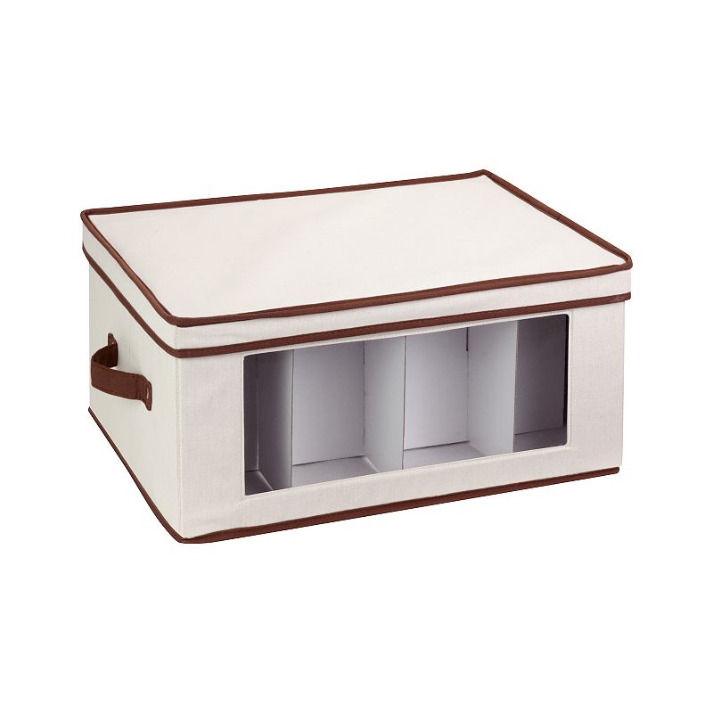 Honey-Can-Do Stemware Storage Box with Handles, Beig/Green, ORGANIZER