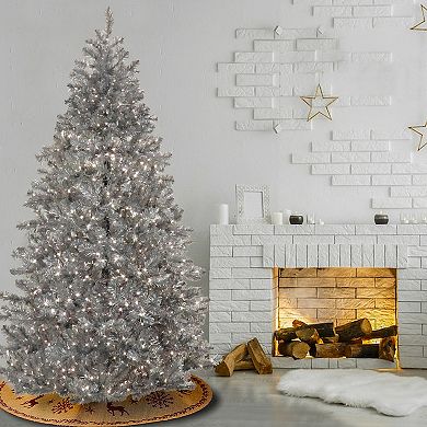 National Tree Company 7.5-ft. Pre-Lit Matte Silver Finish Metallic Artificial Christmas Tree