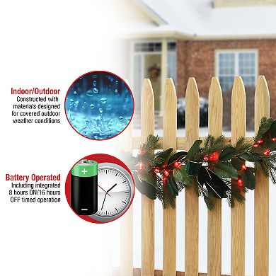 National Tree Company 9-ft. LED Red Light Magnolia Mix Pine Artificial Garland