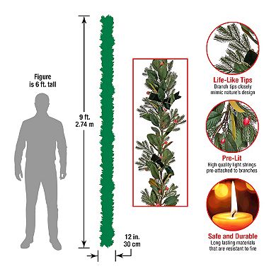National Tree Company 9-ft. LED Red Light Magnolia Mix Pine Artificial Garland