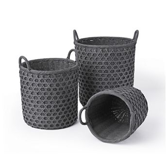Saddle River Rattan & Bamboo Diamond-Weave Basket 3 pc Set