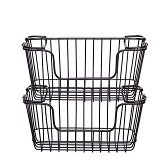 Saddle River Small Rectangular Metal Wire Stacking Basket 2 pc Set