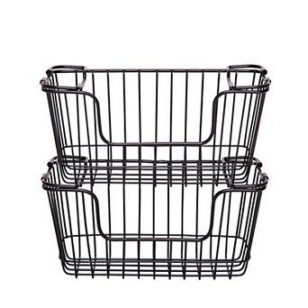 Saddle River Small Rectangular Metal Wire Stacking Basket 2 pc Set