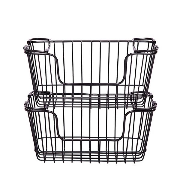 Saddle River Small Rectangular Metal Wire Stacking Basket 2piece Set