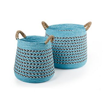 Saddle River Blue Seagrass & Raffia Basket 2 pc Set