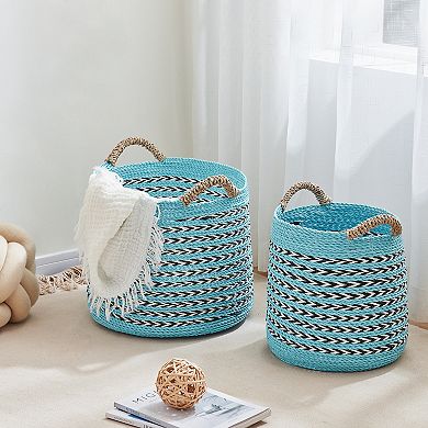 Saddle River Blue Seagrass & Raffia Basket 2-piece Set