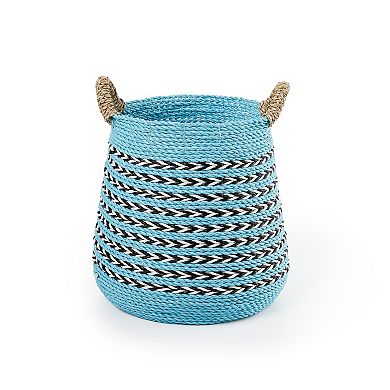 Saddle River Blue Seagrass & Raffia Basket 2-piece Set