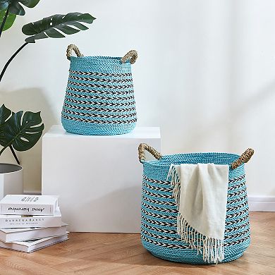 Saddle River Blue Seagrass & Raffia Basket 2-piece Set