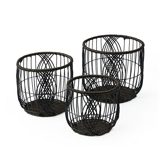 Black Weave Baskets with Lids, 3-Piece Set