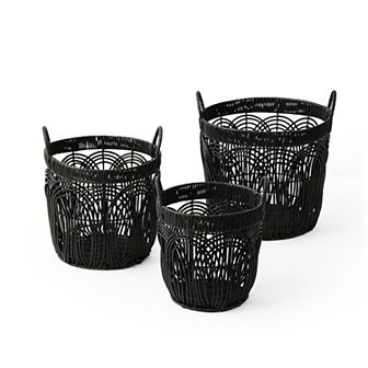Saddle River Round Faux Wicker Decorative Basket 3 pc Set