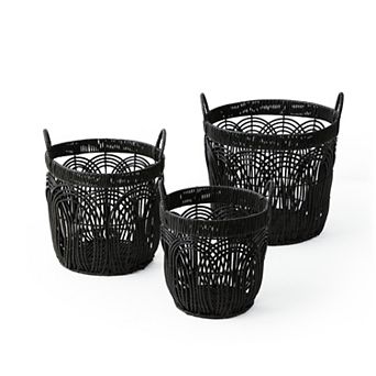 Saddle River Round Faux Wicker Decorative Basket 3 pc Set