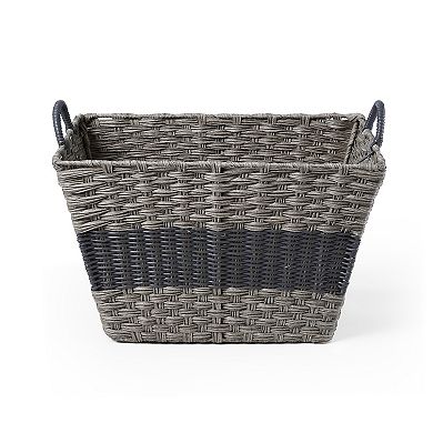 Saddle River Gray Stripe Tapered Faux Wicker Storage Bin 3-piece Set