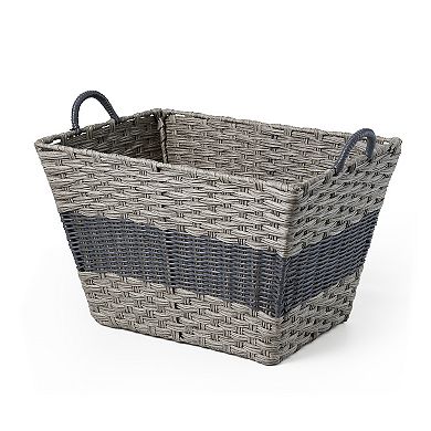 Saddle River Gray Stripe Tapered Faux Wicker Storage Bin 3-piece Set