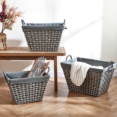 Saddle River Gray Stripe Tapered Faux Wicker Storage Bin 3-piece Set