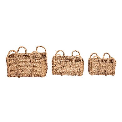 Saddle River Rectangular Natural Rush Basket 3-piece Set