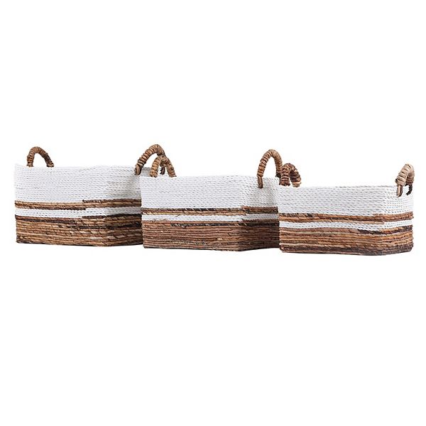 Saddle River Rectangular Dark Banana & White Raffia Rope Basket 3piece Set