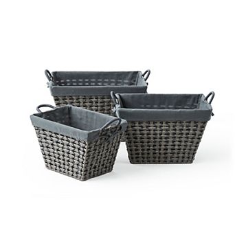 Saddle River Rectangular Cross & Open-Weave Basket 3 pc Set
