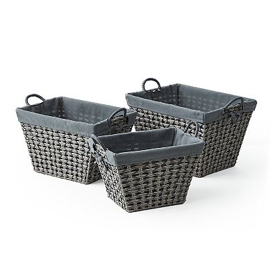 Saddle River Rectangular Cross & Open-Weave Basket 3-piece Set