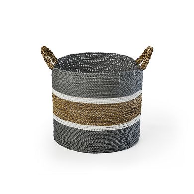 Saddle River Gray Seagrass & Raffia Basket 3-piece Set