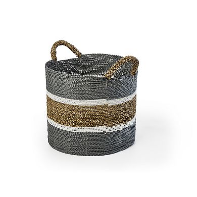 Saddle River Gray Seagrass & Raffia Basket 3-piece Set