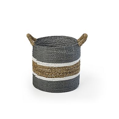 Saddle River Gray Seagrass & Raffia Basket 3-piece Set