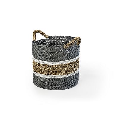 Saddle River Gray Seagrass & Raffia Basket 3-piece Set