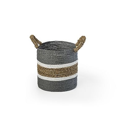 Saddle River Gray Seagrass & Raffia Basket 3-piece Set