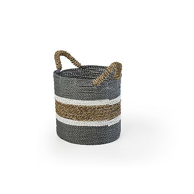 Saddle River Gray Seagrass & Raffia Basket 3-piece Set