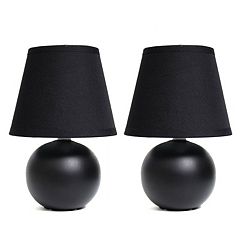 Simple Designs Chrome Mini Basic Table Lamp with Fabric Shade 2 Pack Set - Black