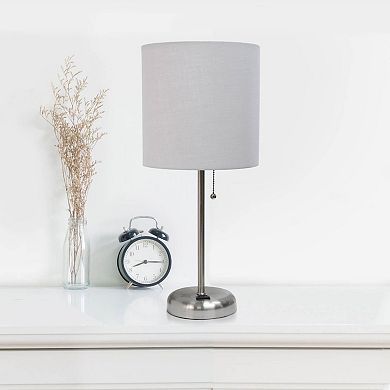LimeLights Stick Lamp with Charging Outlet and Fabric Two Pack Set - Grey