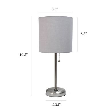 LimeLights Stick Lamp with Charging Outlet and Fabric Two Pack Set - Grey