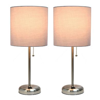 LimeLights Stick Lamp with Charging Outlet and Fabric Two Pack Set - Grey
