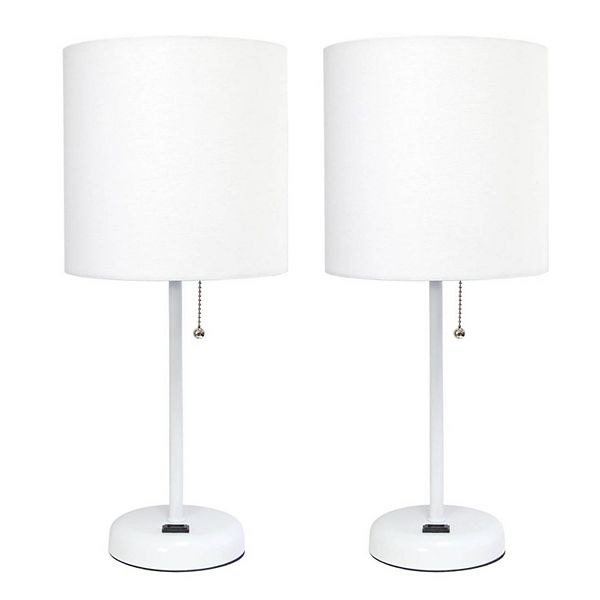 LimeLights White Stick Lamp with Charging Outlet and Fabric Shade Two