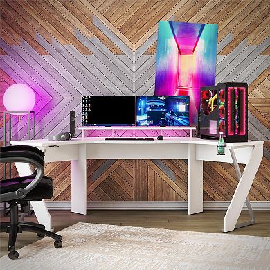 Ntense Xtreme Gaming Corner Desk & Riser & LED Light Kit Set