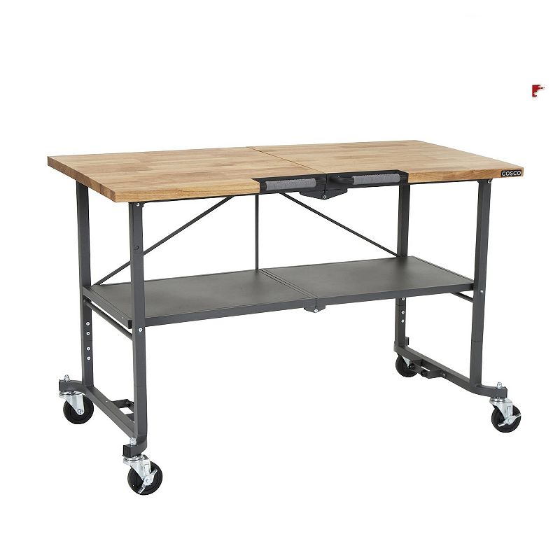 Cosco SmartFold Butcher Block Portable Workbench/ Utility Table, Grey