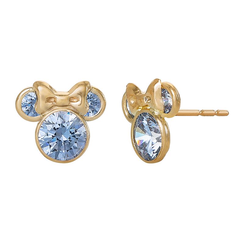 Disneys Minnie Mouse 10k Gold Cubic Zirconia Birthstone Stud Earrings, Wom