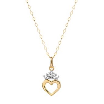 Disney's Two Tone 14k Gold Heart Crown Pendant Necklace
