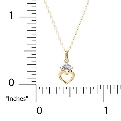 Disney's Two Tone 14k Gold Heart Crown Pendant Necklace