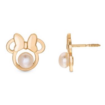 Disney's Minnie Mouse 14k Gold Pearl Stud Earrings