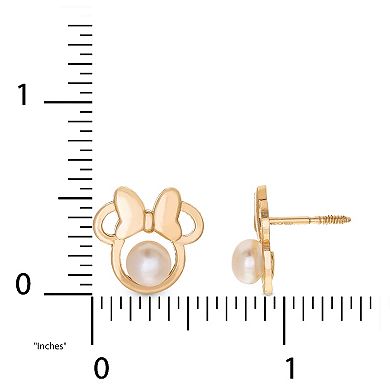 Disney's Minnie Mouse 14k Gold Pearl Stud Earrings