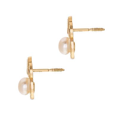 Disney's Minnie Mouse 14k Gold Pearl Stud Earrings