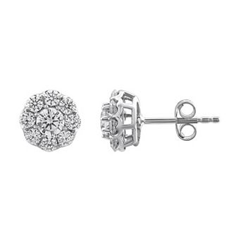 10k White Gold 1 Carat T.W. Diamond Cluster Stud Earrings