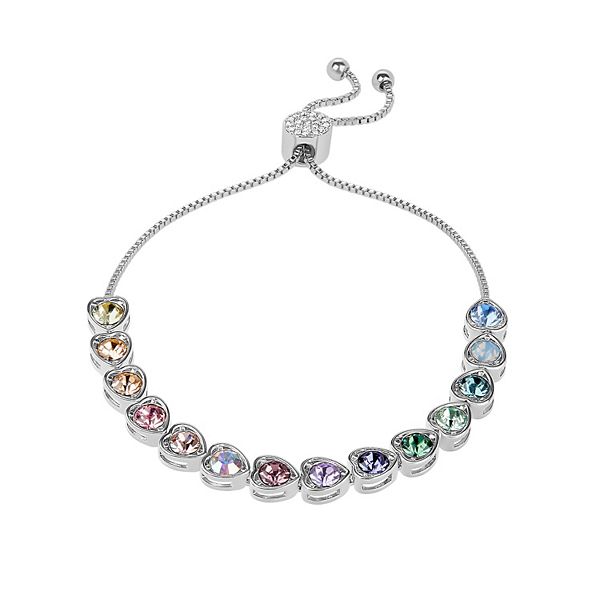 Brilliance Fine Silver Plated Multicolored Crystal Adjustable Bracelet