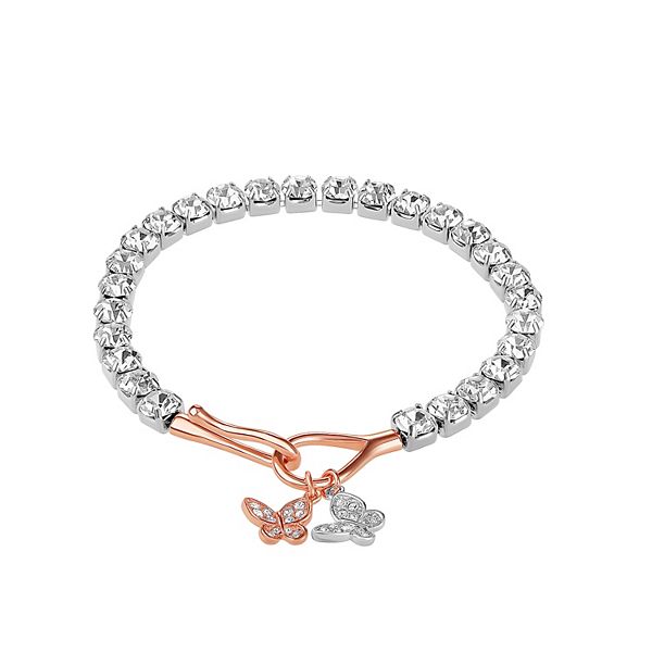 Brilliance Crystal Double Butterfly Charm Hook Tennis Bracelet