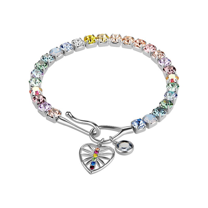 Brilliance Fine Silver Plated Multicolored Crystal Heart Charm Hook Tennis