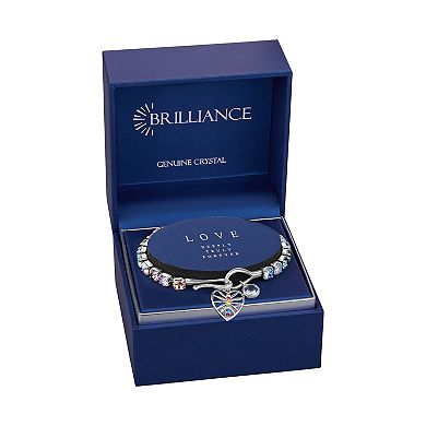 Brilliance Fine Silver Plated Multicolored Crystal Heart Charm Hook Tennis Bracelet